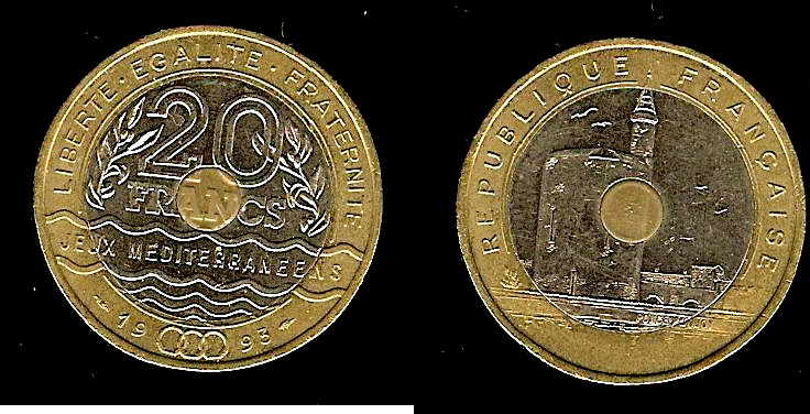 20 francs Jeux Méditerranéens 1993 Pessac SUP-